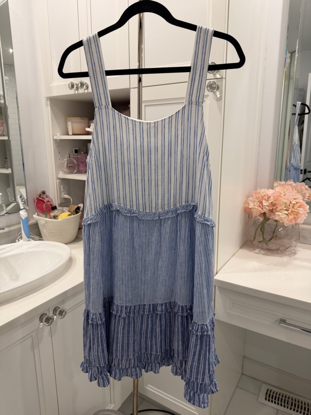 Rails Blue and White Striped Tiered Sundress